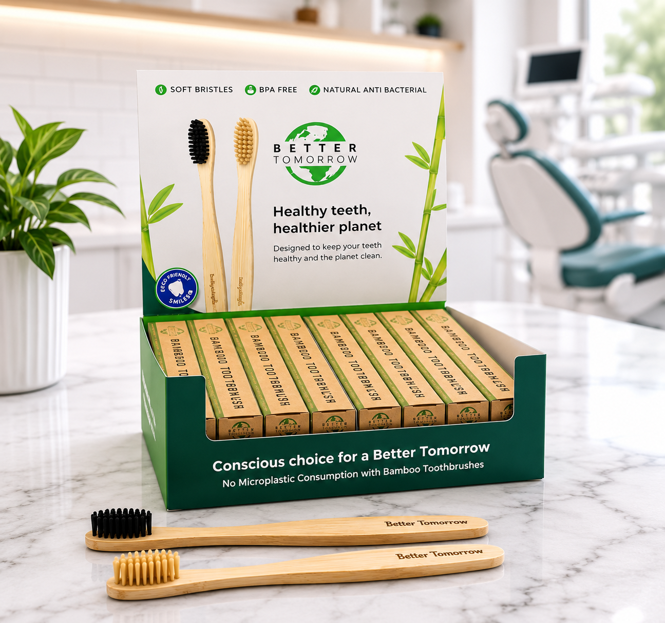 Dentist Special Bamboo Toothbrush Display Box (24 Toothbrushes)